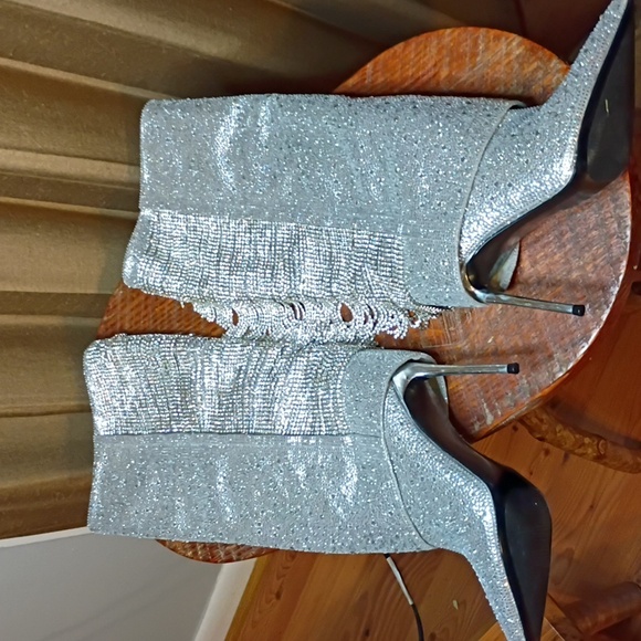 Steve Madden Silver Rhinestones Heeled Boots - Picture 7 of 10